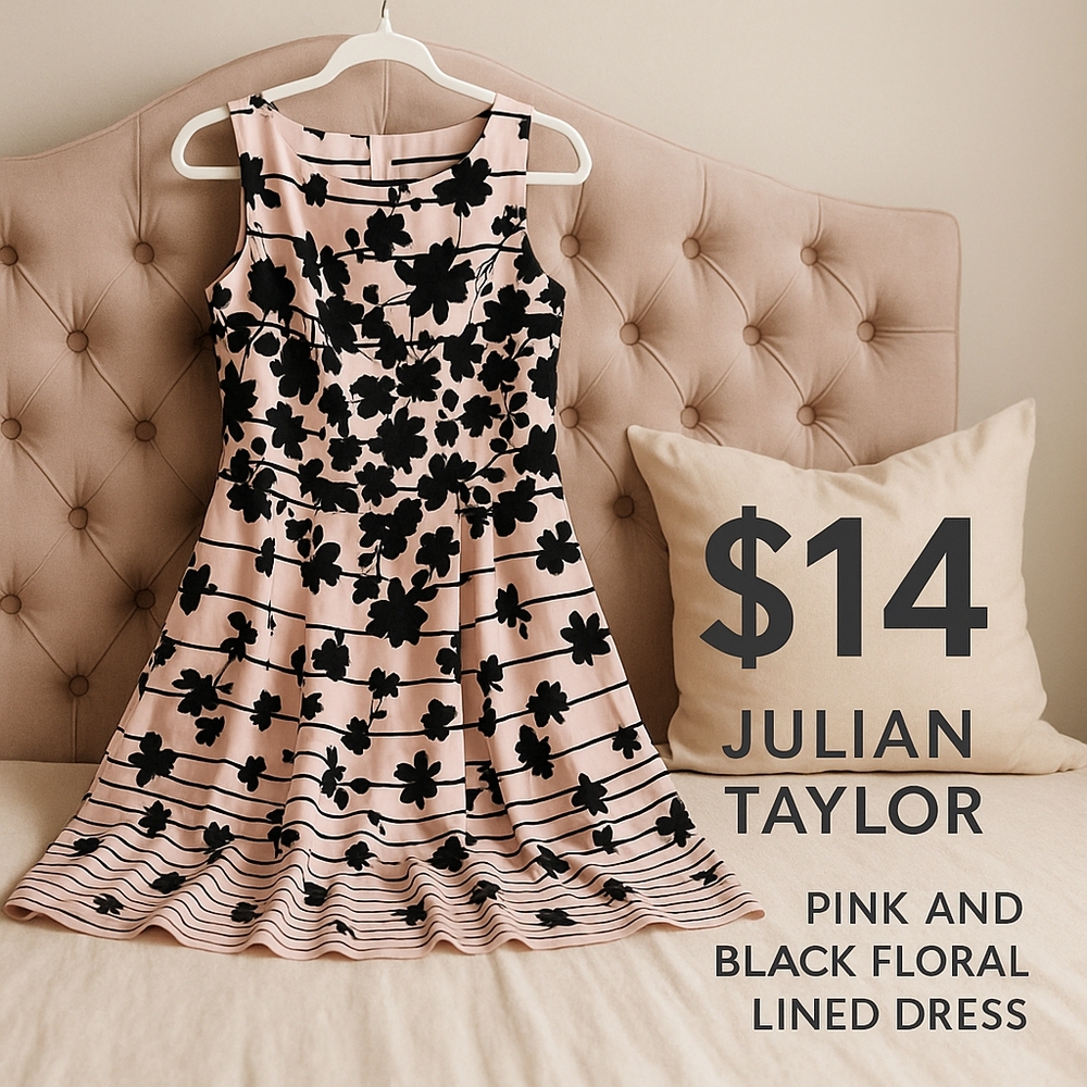 Julian Taylor Pink and Black Floral Lined Dress